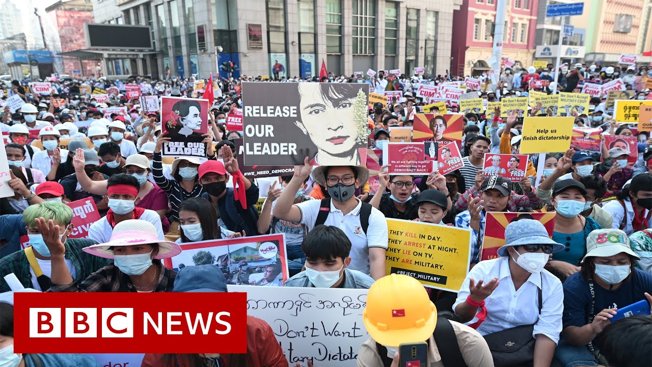 Roads blocked in Yangon as thousands protest Myanmar coup – BBC News