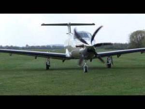 Pilatus PC12 on grass LX-JFF 2018 PT6 Turboprop start up taxy take off at Gelnhausen airfield EDFG